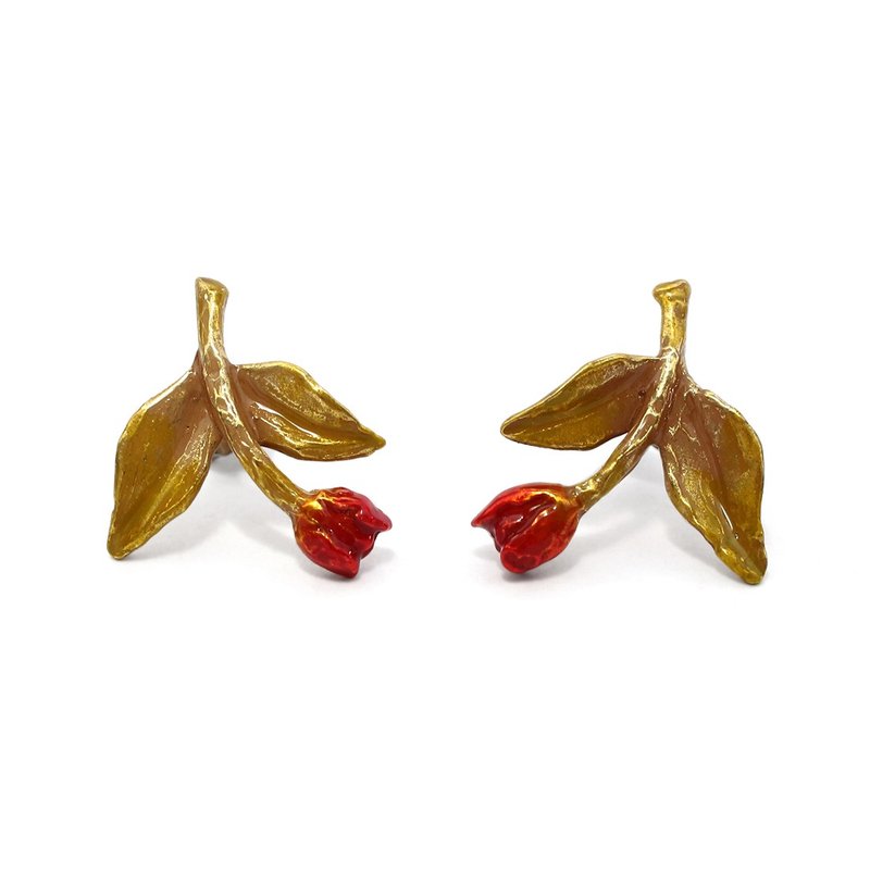 Tulip earrings red / earrings PA440RE - 耳环/耳夹 - 其他金属 红色