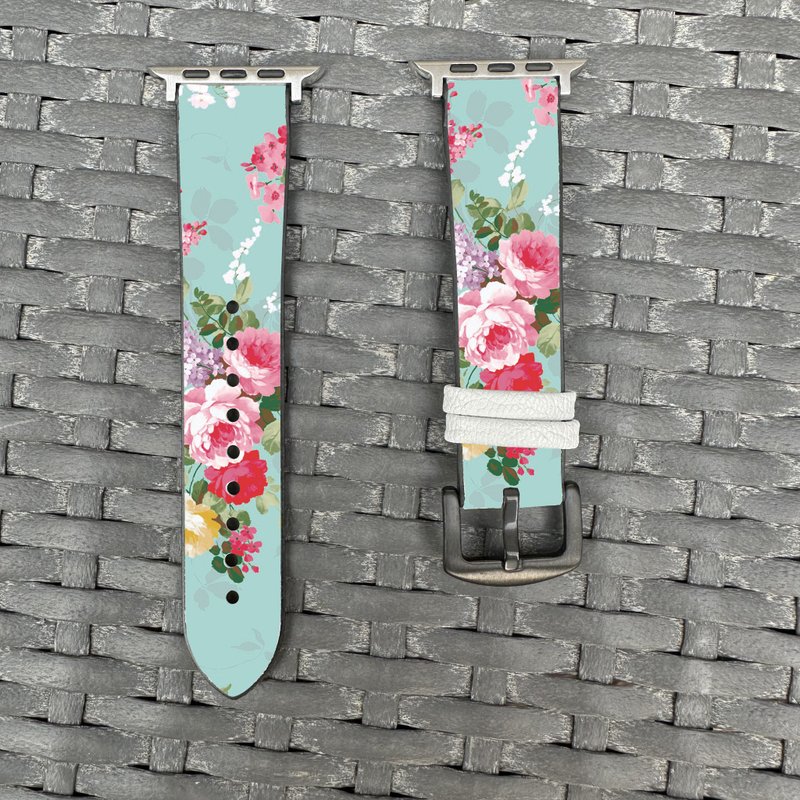 怀旧青绿玫瑰花纹 Apple Watch 潮流硅胶表带 - flower-cr8 - 表带 - 硅胶 多色