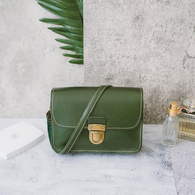 真皮极简轻巧斜背包腰包 8008-1 绿Y - 侧背包/斜挎包 - 真皮 绿色