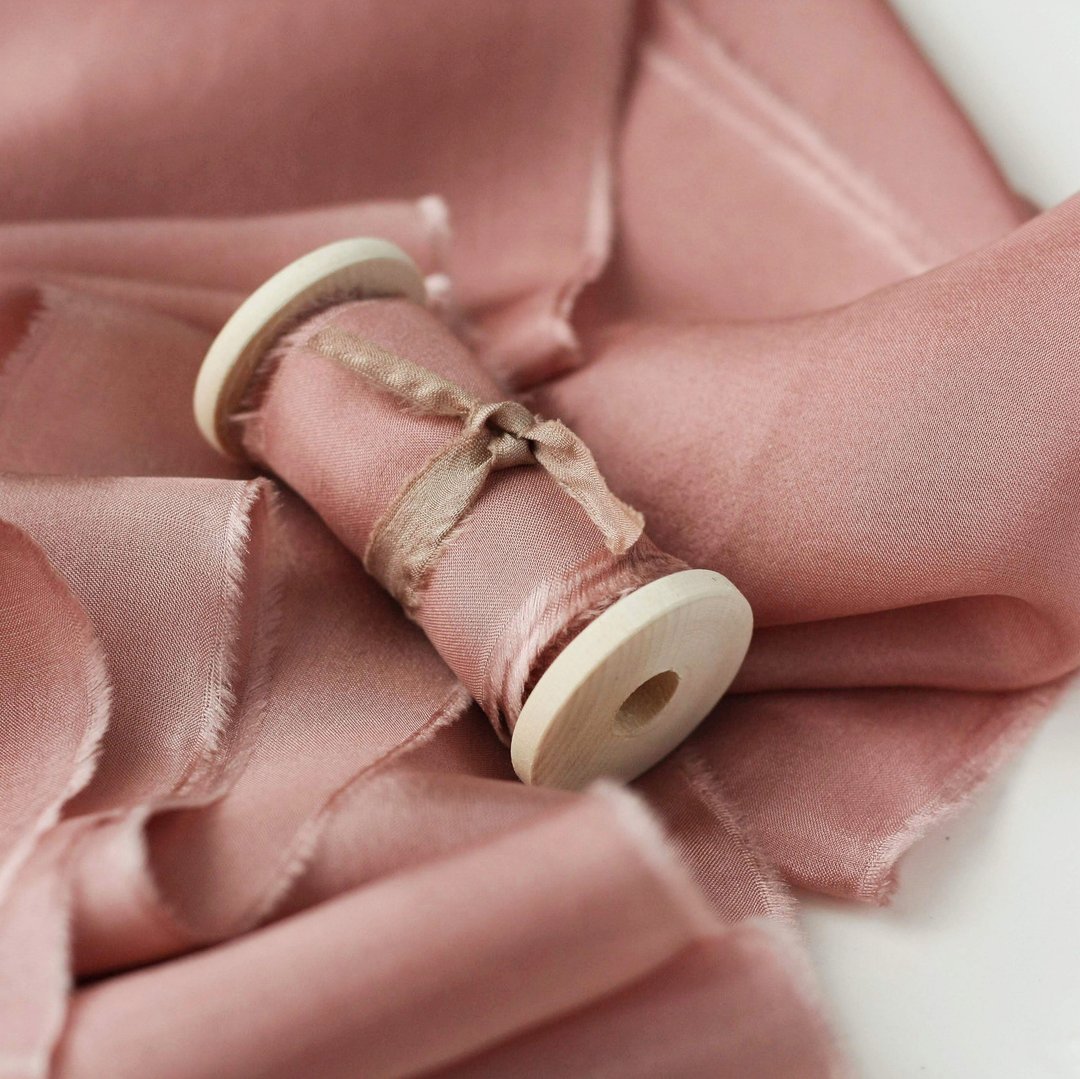Copper Rose Silk Ribbon / Hand Dyed Silk Ribbon on Wooden Spool - 包装材料 - 丝．绢 粉红色