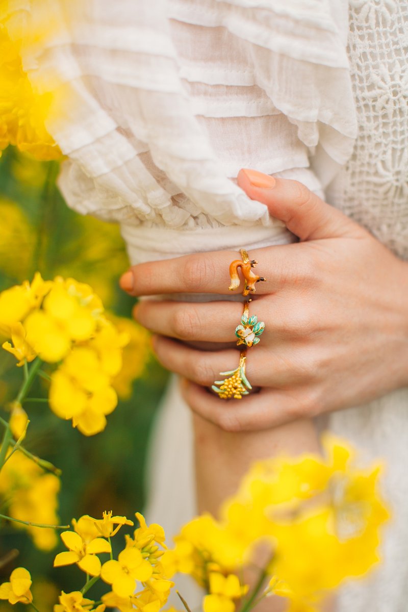 ACHxGFN Trio Stacking Rings - Fox, Yellow wattle, Orange-tip butterflies. - 戒指 - 铜/黄铜 橘色