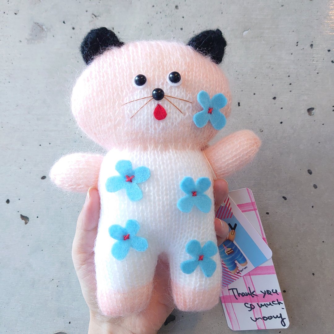 毛绒玩具 amigurumi 猫 Chao 手工制作的独一无二的商品 - 玩偶/公仔 - 羊毛 粉红色