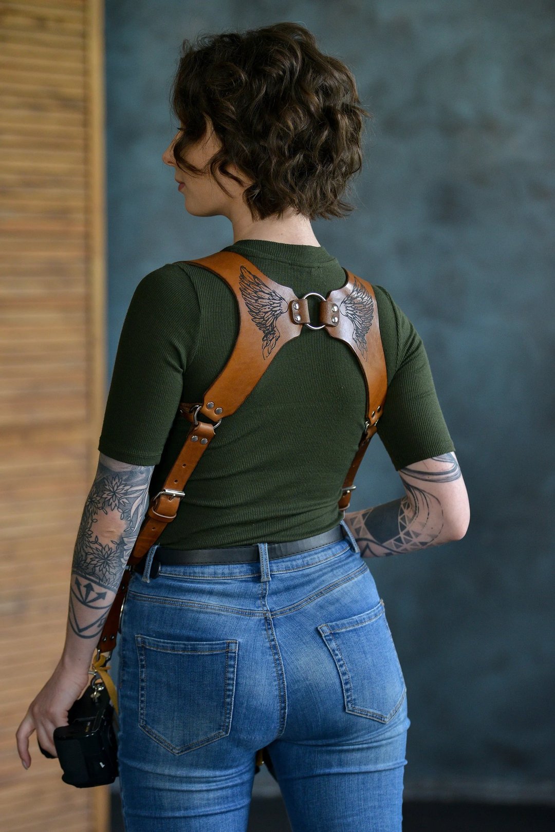 Camera Harness, Dual Camera Strap, Camera Strap, Dual Camera Harness, Leather Ca - 皮带/腰带 - 真皮 咖啡色