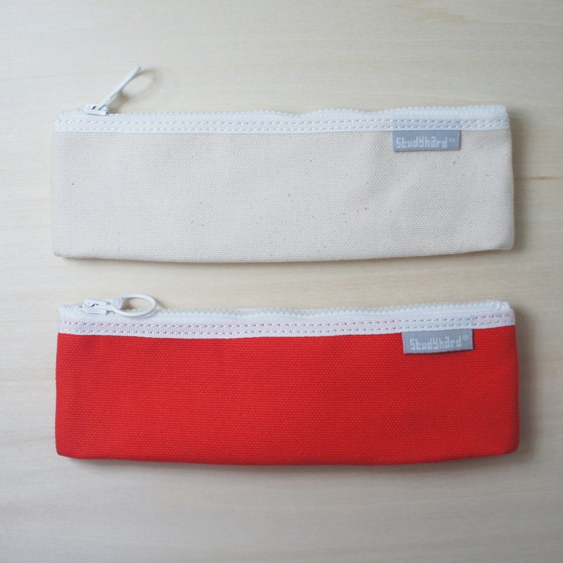 可扩展底部的大容量笔袋 蓄光拉链款 - 铅笔盒/笔袋 - 棉．麻 红色