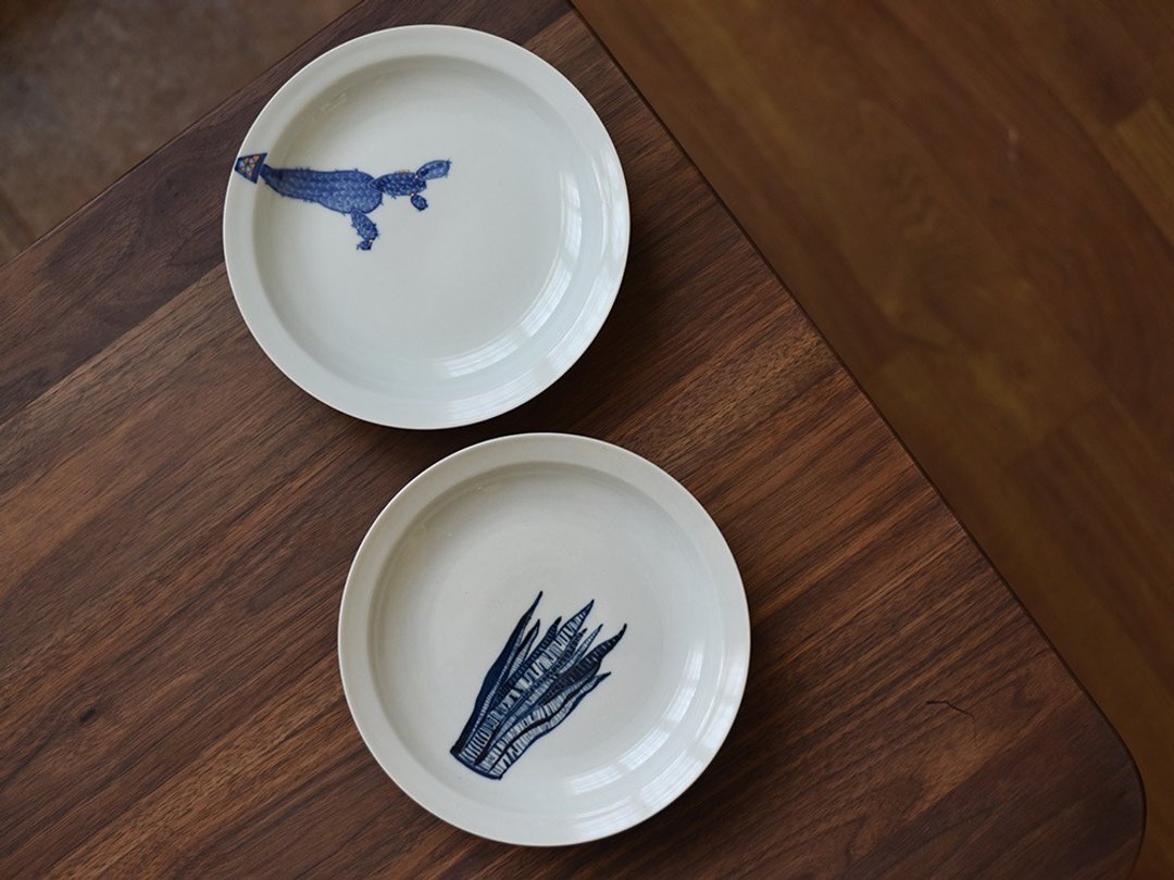手工青白釉手绘青花餐具 盘 沙拉盘 中餐盘 食器 日式 - 盘子/餐盘/盘架 - 瓷 