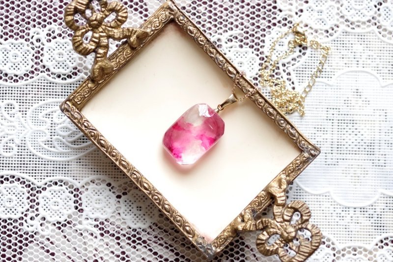 树脂艺术 祖母绿切割坠饰・玫瑰倾落 - 项链 - 树脂 粉红色