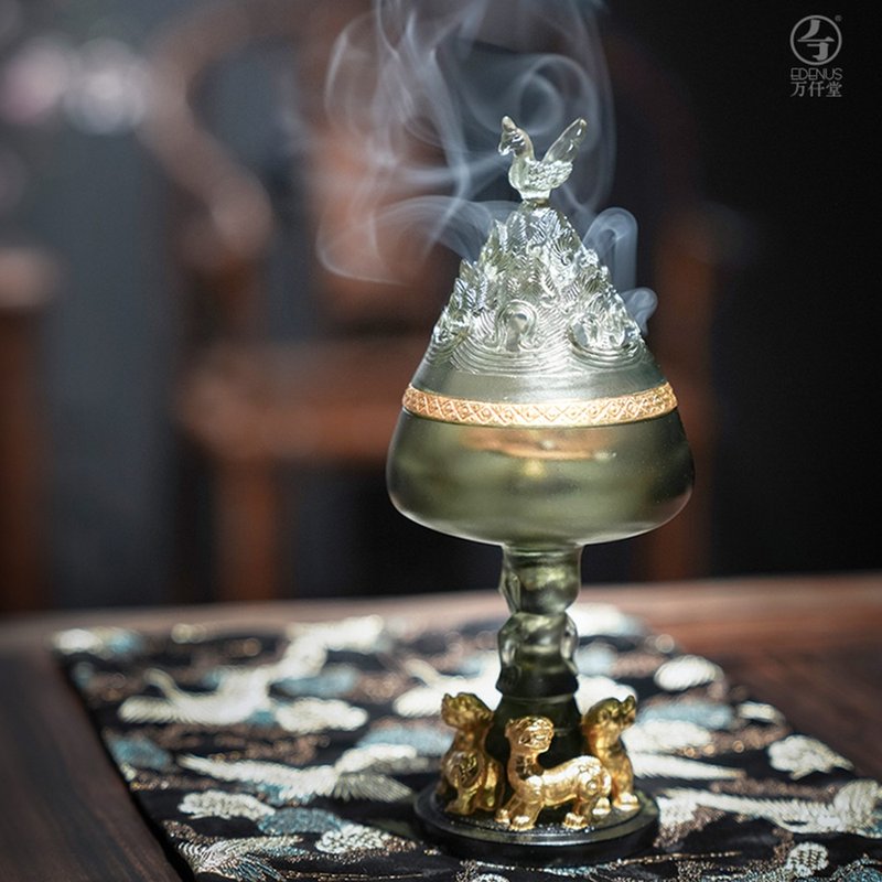 家居室内茶道薰香炉佛堂檀香炉古法琉璃盘香熏香羽人博山炉 - 摆饰 - 玻璃 