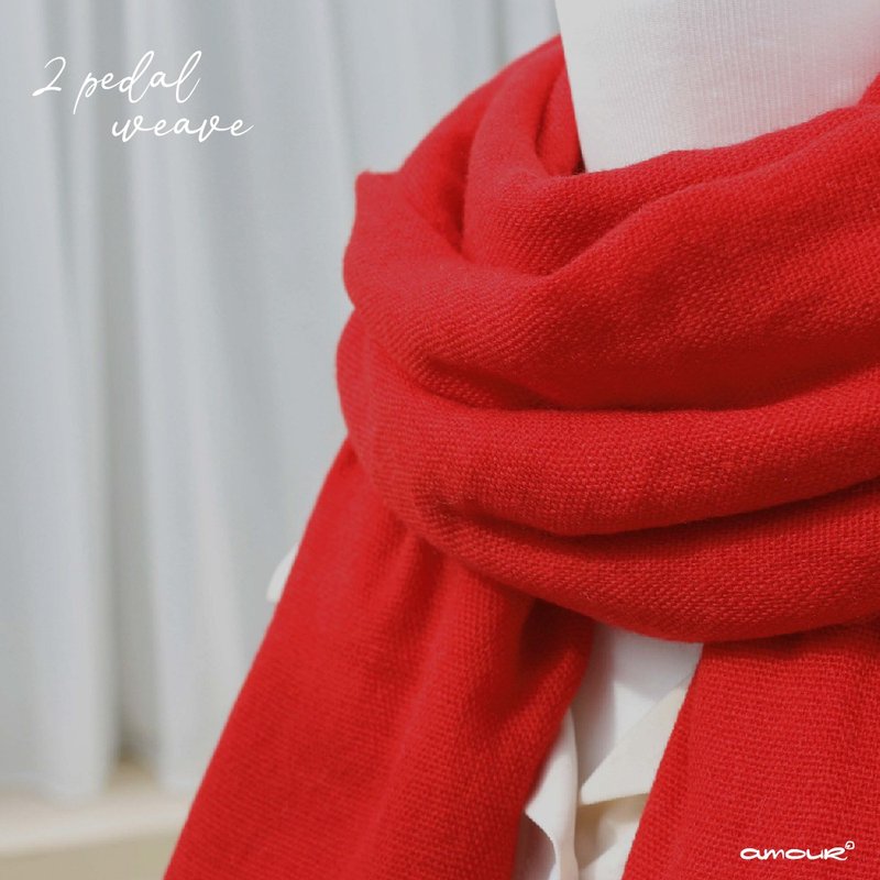 【爱奇迹 Amour Miracle】喀什米尔双踏板围巾 Cashmere scarf - 围巾/披肩 - 羊毛 红色