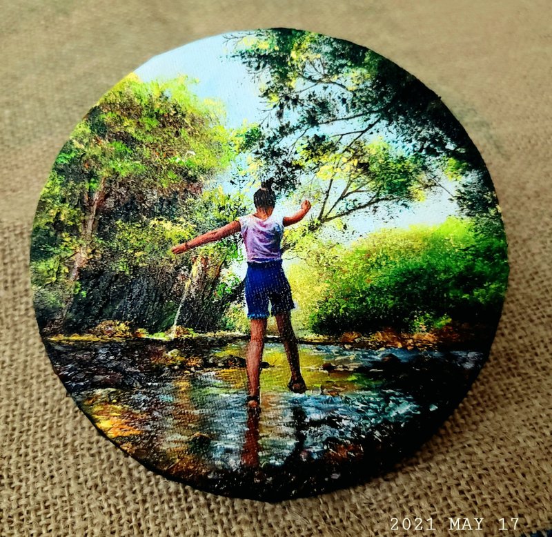 精致手绘油画  踏水趣  独一无二  可定制 - 海报/装饰画/版画 - 棉．麻 多色