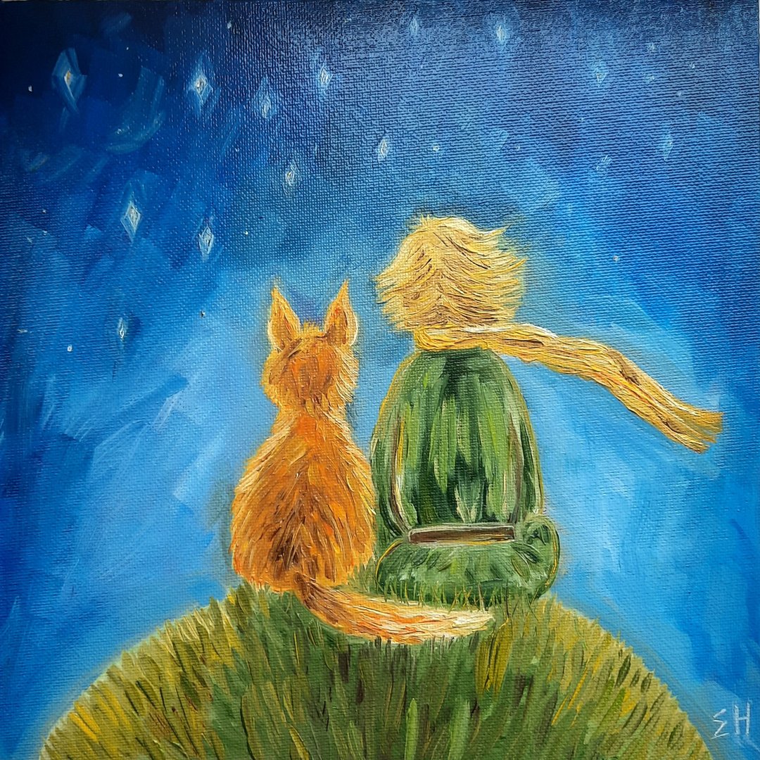 小王子油画小王子狐狸儿童墙画小王子油画订制礼物 - 海报/装饰画/版画 - 棉 蓝色