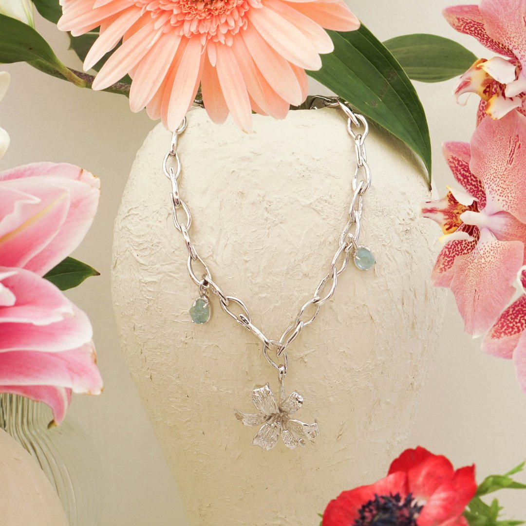 Little Garden of Flower Choker - 项链 - 半宝石 银色
