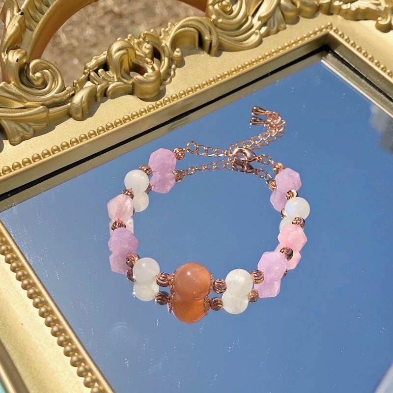 爱情运  紫晶 月亮石 月光石 粉晶  水晶手链 天然石 - 手链/手环 - 水晶 粉红色