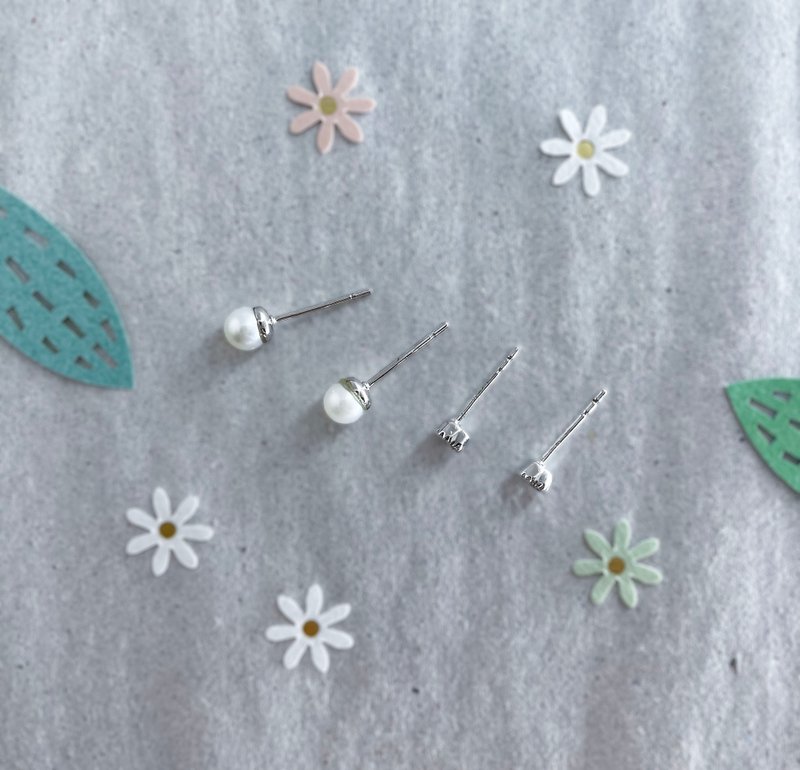:夏日微风:日本淡水珍珠 钢耳针 两件组 - 耳环/耳夹 - 珍珠 