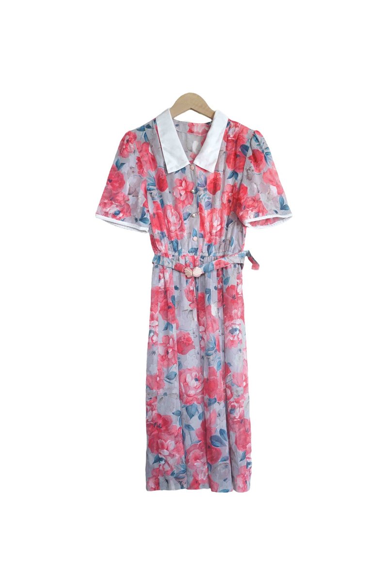 vintage 古着洋装 午后玫瑰洋装  | 纯情百货行 古着 - 洋装/连衣裙 - 聚酯纤维 粉红色