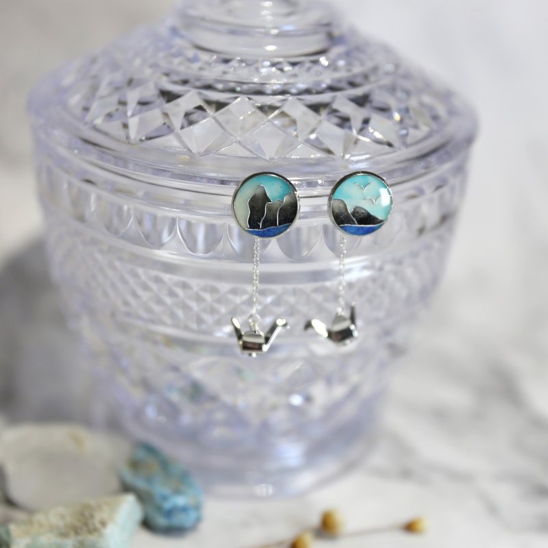 100%手工制景泰蓝工艺金丝珐琅耳环饰物独家设计耳钉 - 耳环/耳夹 - 半宝石 蓝色