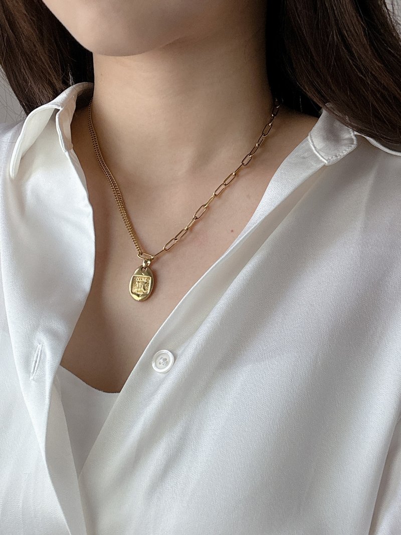 中古孤品 Celine 凯旋门 项链 吊坠 拉链扣改造 古董饰品 闺密 - 项链 - 其他金属 金色