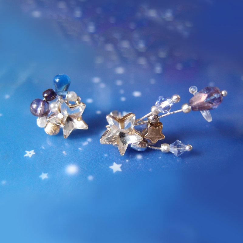 纯银流星耳环 (可转耳夹) - 耳环/耳夹 - 其他材质 蓝色