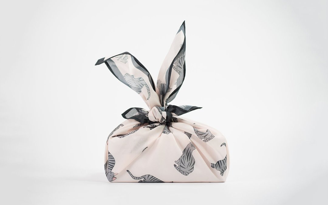Pink Cat Polyester Cottonsilk Wrap, Furoshiki, Scarf, Shawl, Headband, - 丝巾 - 丝．绢 白色