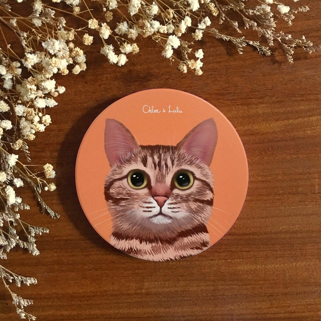 汪喵陶瓷吸水杯垫 - 虎斑猫 - 杯垫 - 陶 橘色