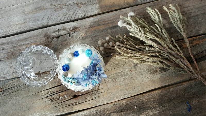 蓝调小花园  大豆护肤蜡烛/居家摆饰/送礼/ 干燥花 - 蜡烛/烛台 - 蜡 蓝色