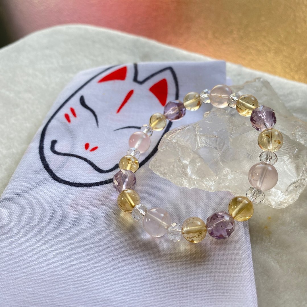 黄晶 紫晶 粉晶 白晶  天然能量 手作礼物 日本制 水晶手链 直邮 - 手链/手环 - 水晶 紫色