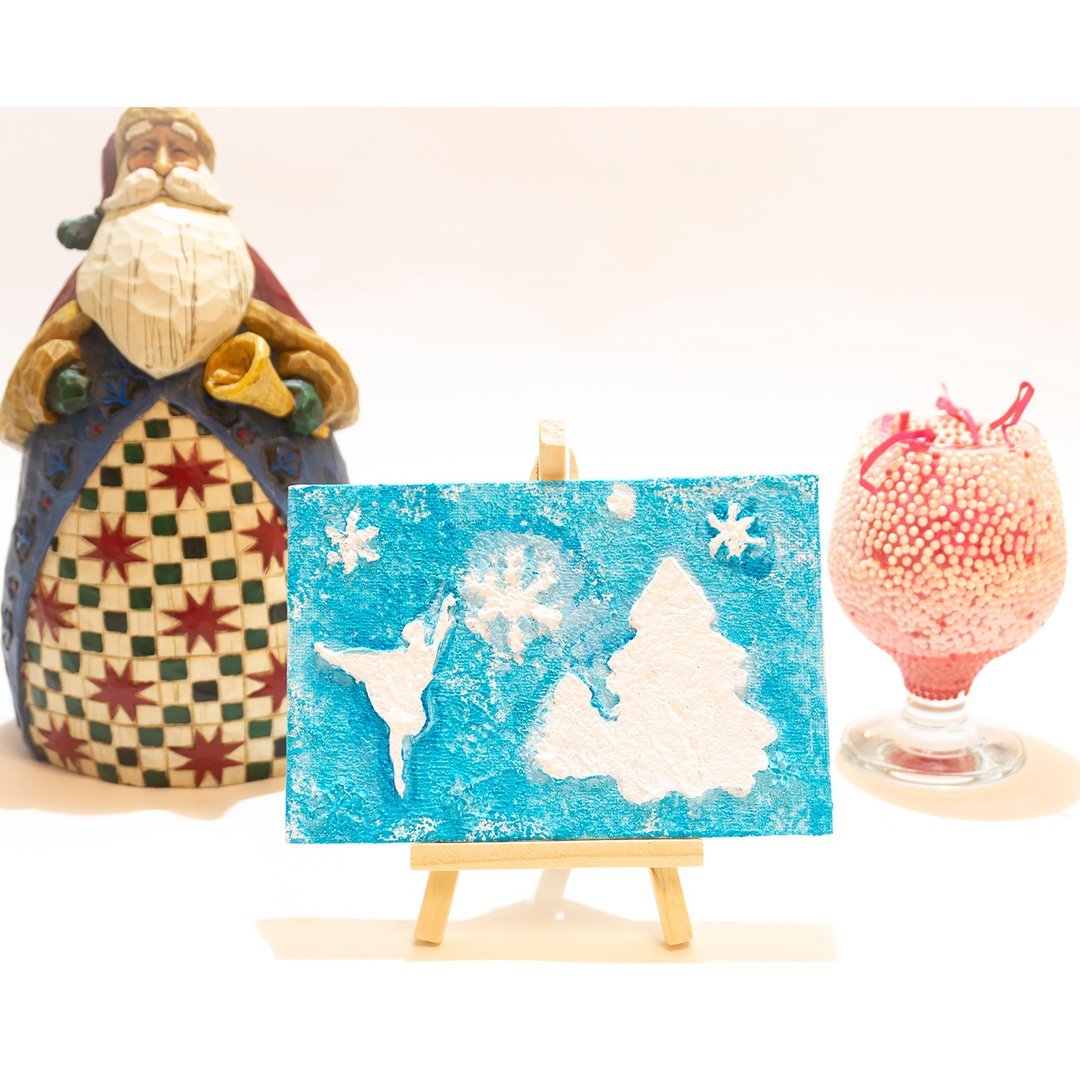 Pine Tree Painting Christmas Original Art Holiday Artwork Ballerina Snowflake - 海报/装饰画/版画 - 其他材质 蓝色