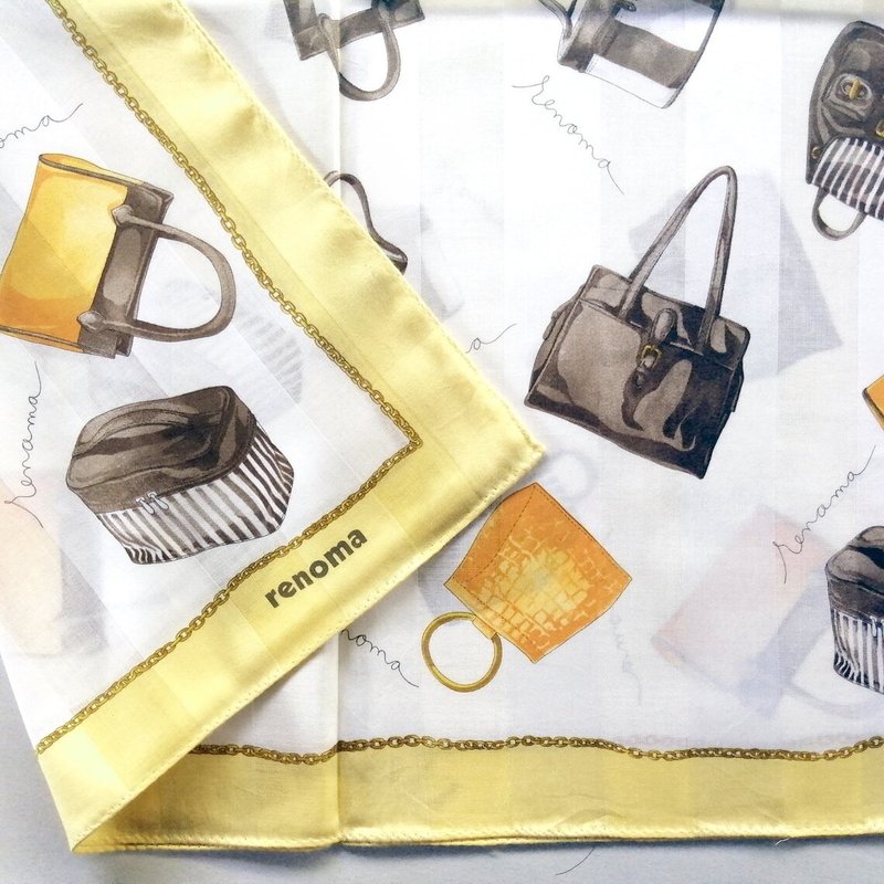 renoma Vintage Scarf Women Handbag Collection 23 x 22.5 inches - 丝巾 - 棉 黄色