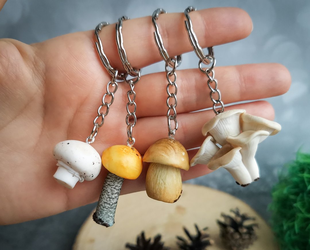 快乐蘑菇钥匙扣魔法酷妖精饰品 - 钥匙链/钥匙包 - 粘土 咖啡色