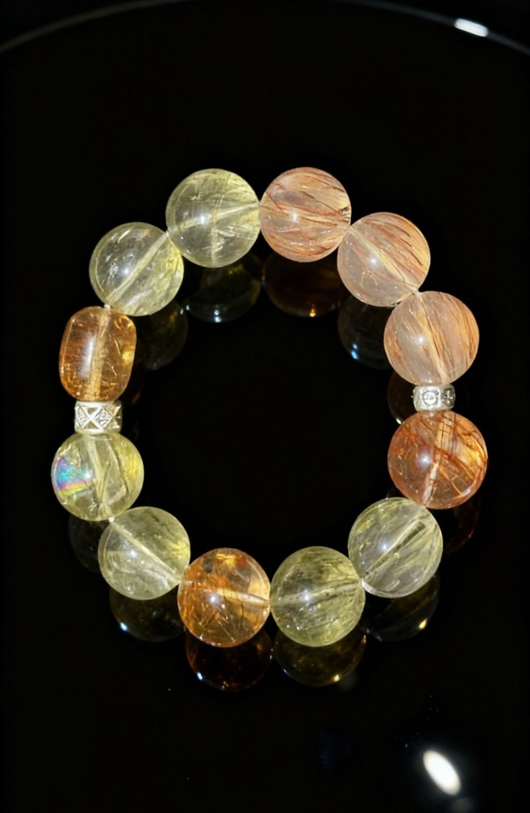Crystal.EAA 设计款水晶手链 金缕曦光 荔枝冻 绿碧玺发 黑金超七 - 手链/手环 - 水晶 多色