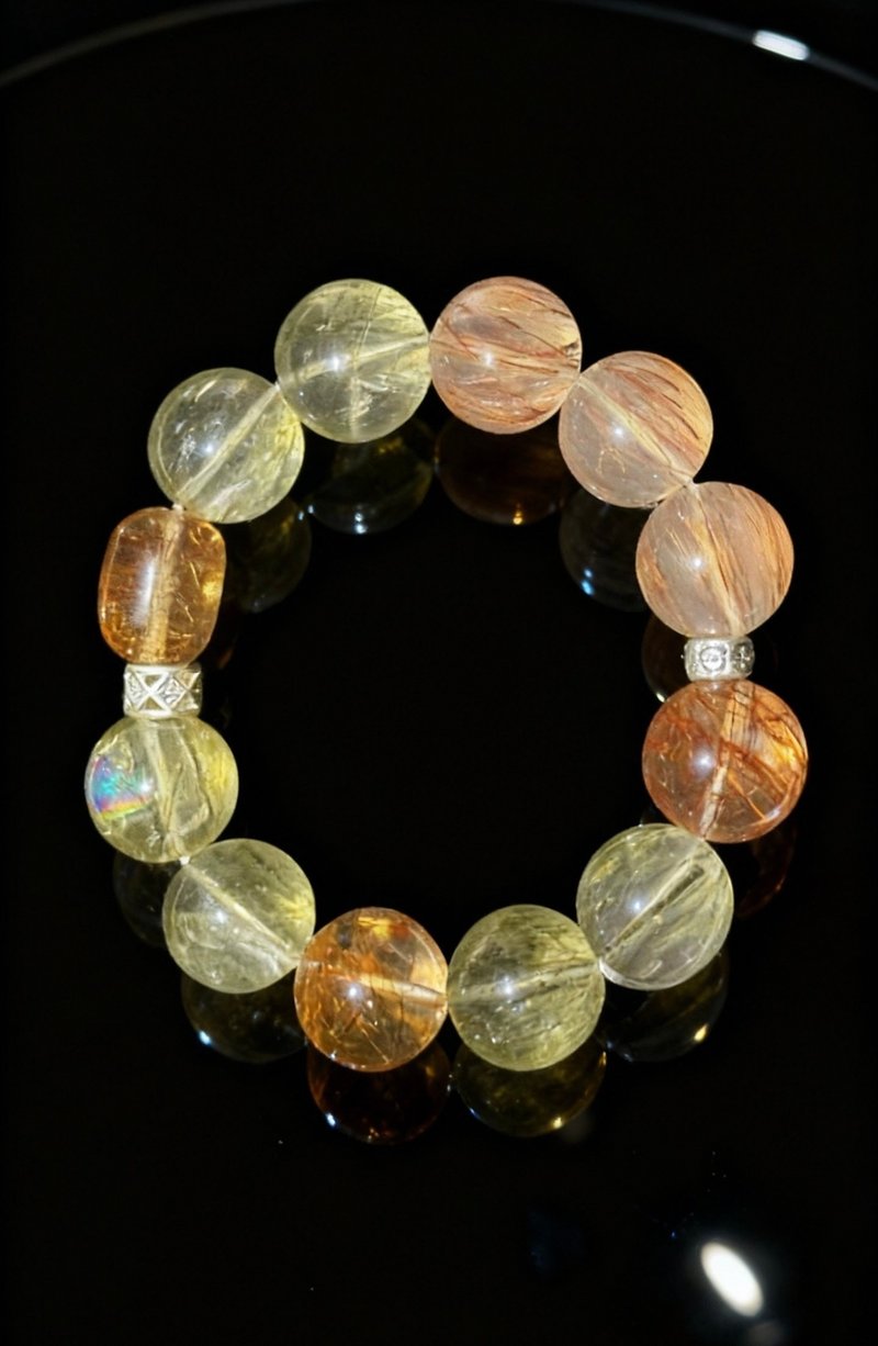 Crystal.EAA 设计款水晶手链 金缕曦光 荔枝冻 绿碧玺发 黑金超七 - 手链/手环 - 水晶 多色