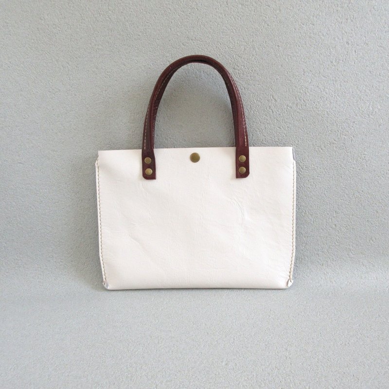 手工缝制・适合当内袋・牛革・简约扁平托特包・米白色・0647 - 手提包/手提袋 - 真皮 白色