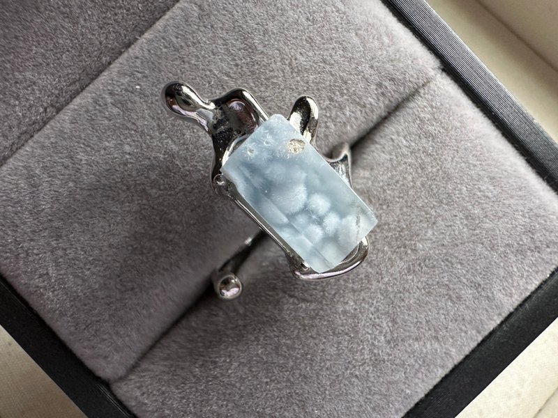 蓝线石(蓝发)雪毛团水晶 925银戒 - 戒指 - 水晶 