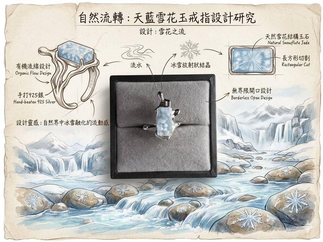 蓝线石(蓝发)雪毛团水晶 925银戒 - 戒指 - 水晶 
