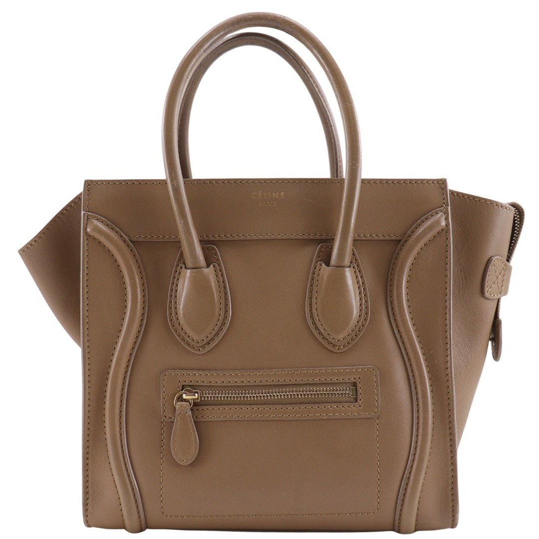 【日本直送】CELINE 米色小牛皮 Luggage Micro Shopper 手提包 167793HSC 女性【二手】 - 手提包/手提袋 - 真皮 咖啡色