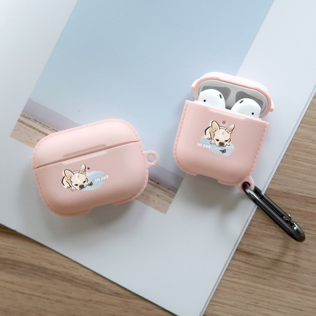 AirPods / AirPods Pro 融化法斗 保护套 TPU收纳盒 附挂勾 - 耳机收纳 - 塑料 粉红色