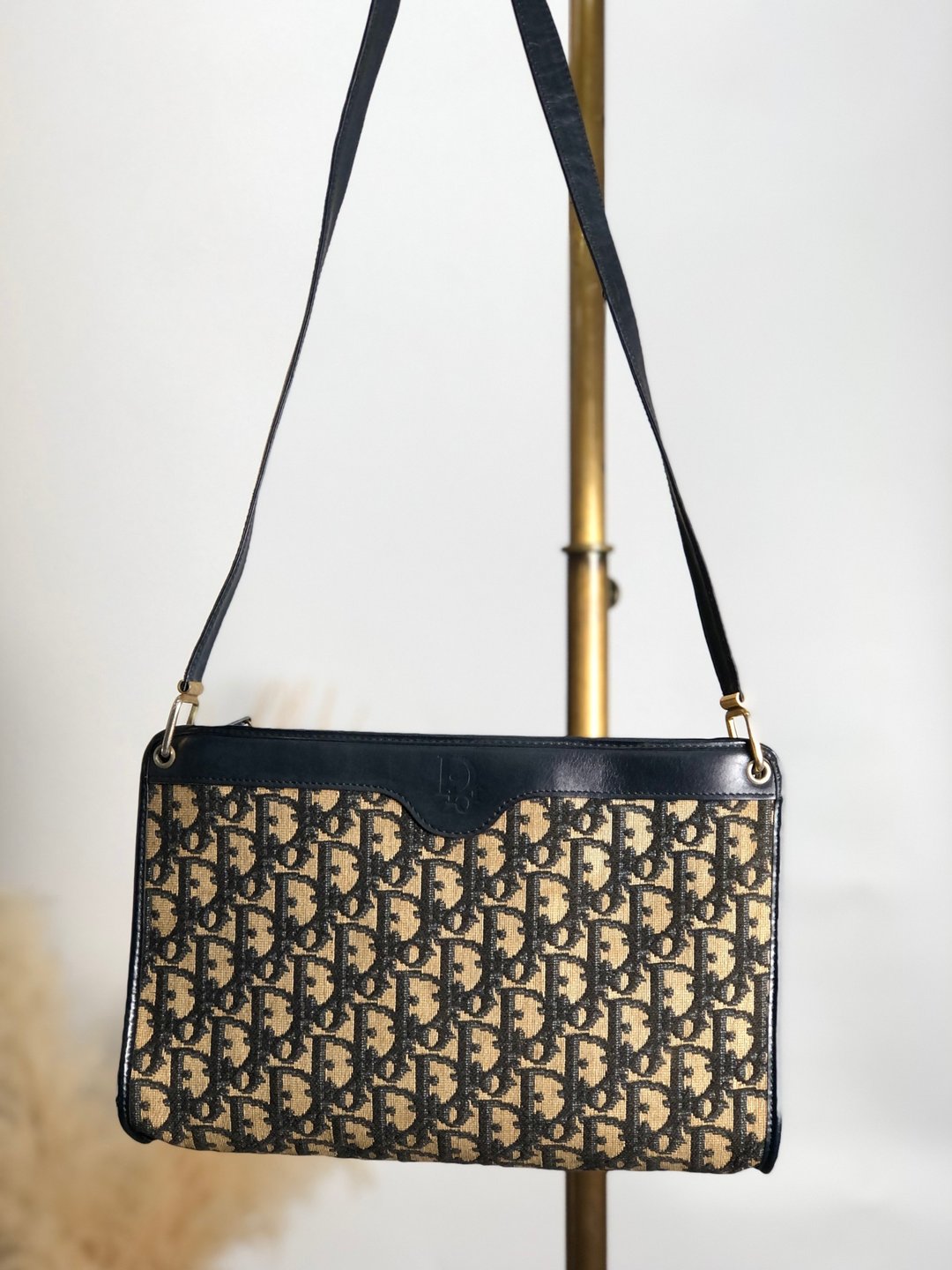【日本直送，名牌二手包装】Christian Dior Trotter 单肩包 海军蓝 logo 压花提花皮革 复古 s3ir4j - 侧背包/斜挎包 - 棉 蓝色