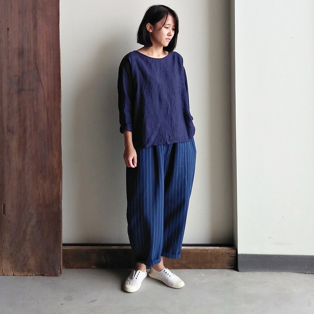 亚麻七分袖衫  亚麻 深蓝/可选色 - 女装上衣 - 棉 蓝色
