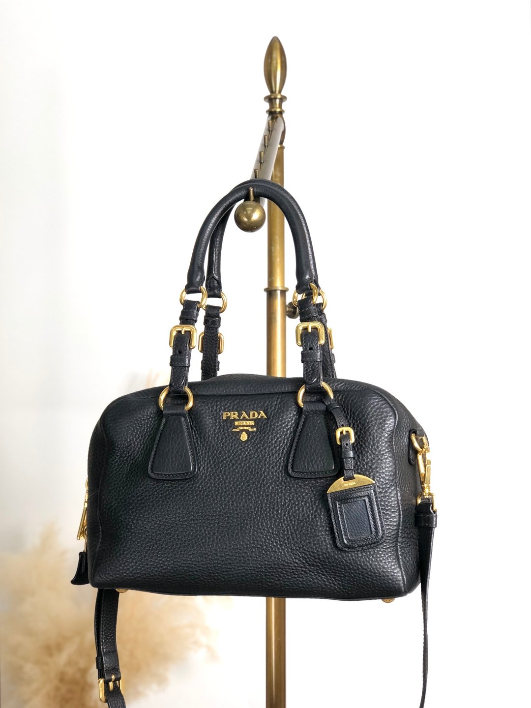 【日本直送 名牌中古包】PRADA 普拉达 黑色 压印 Logo 皮革 2WAY 侧肩包 圆筒包 vintage 复古 ws8uyb - 侧背包/斜挎包 - 真皮 黑色