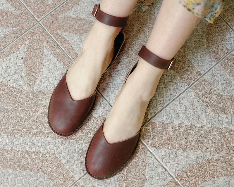 棕色皮革凉鞋、零足跟差凉鞋、棕色凉鞋、夏季鞋、皮革平底鞋 - 女款休闲鞋 - 真皮 咖啡色