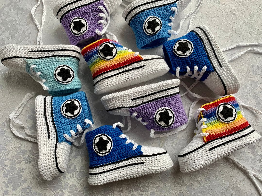 Cute Converse Baby Booties Baby Newborn Shoes Gift Baby Reveal Party Family Look - 婴儿鞋 - 棉 蓝色