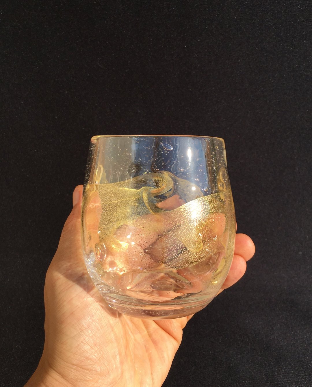 GoldenWave whiskey glass hemp charcoal glass - 玻璃杯 - 玻璃 金色