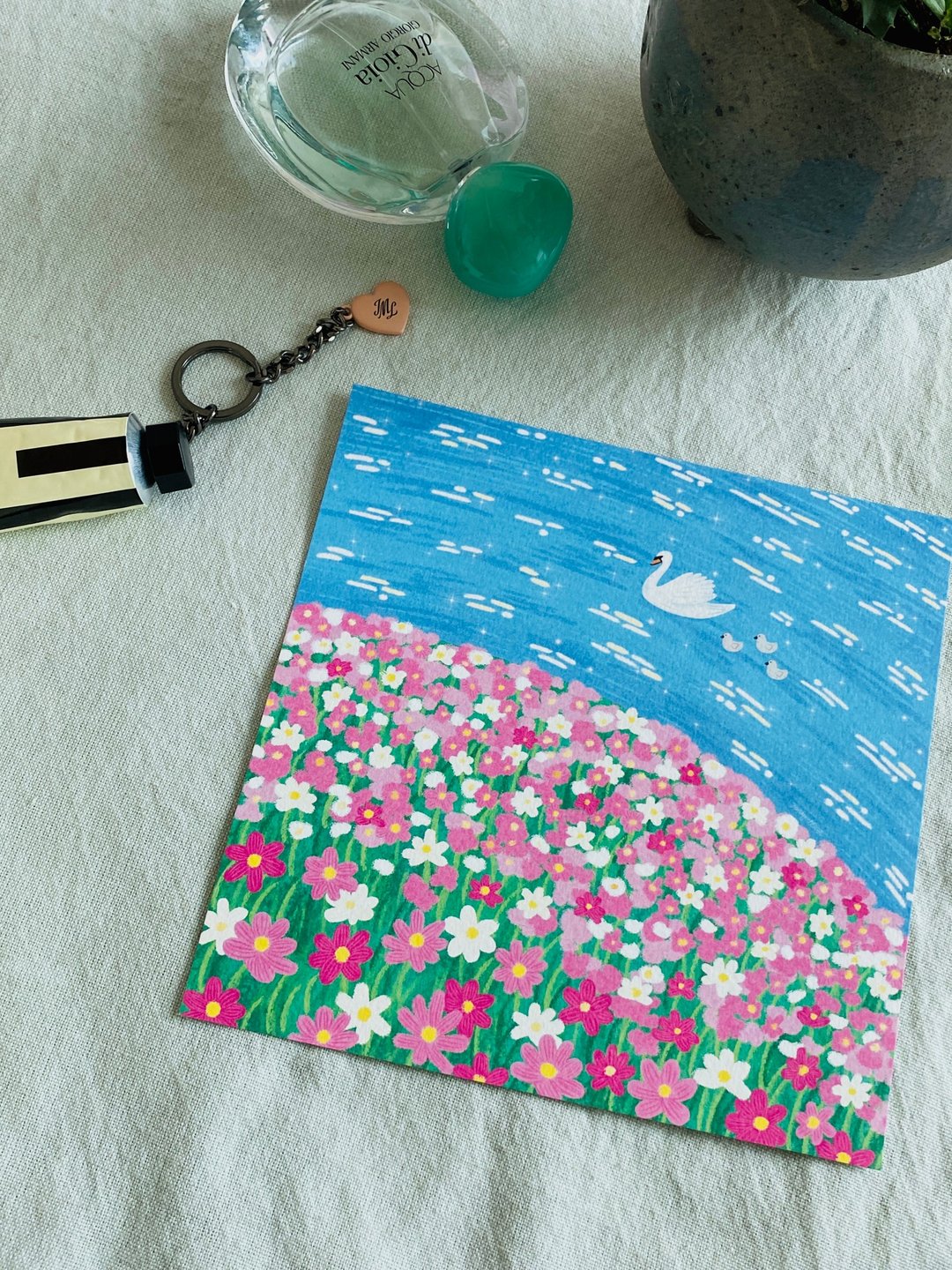 粉红波斯菊河天鹅家族－迷你艺术海报 - 海报/装饰画/版画 - 纸 粉红色