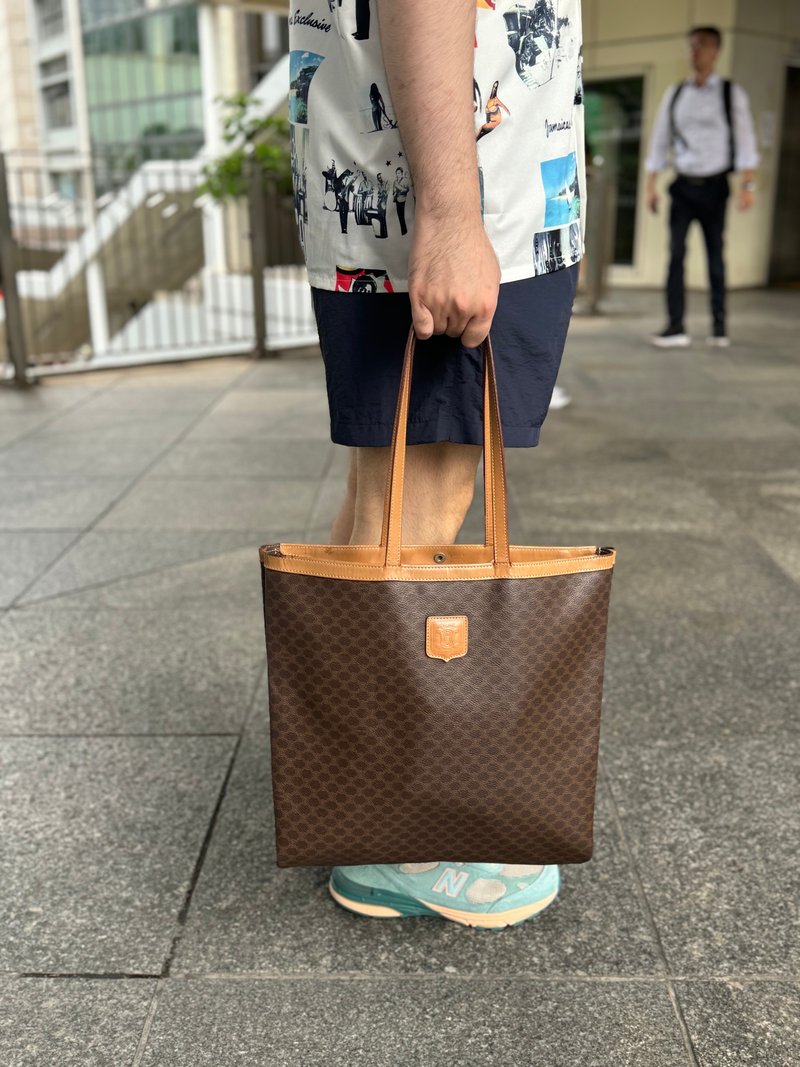 中古美品 Celine Macadam 老花 托特包 电脑包 Tote - 侧背包/斜挎包 - 防水材质 咖啡色