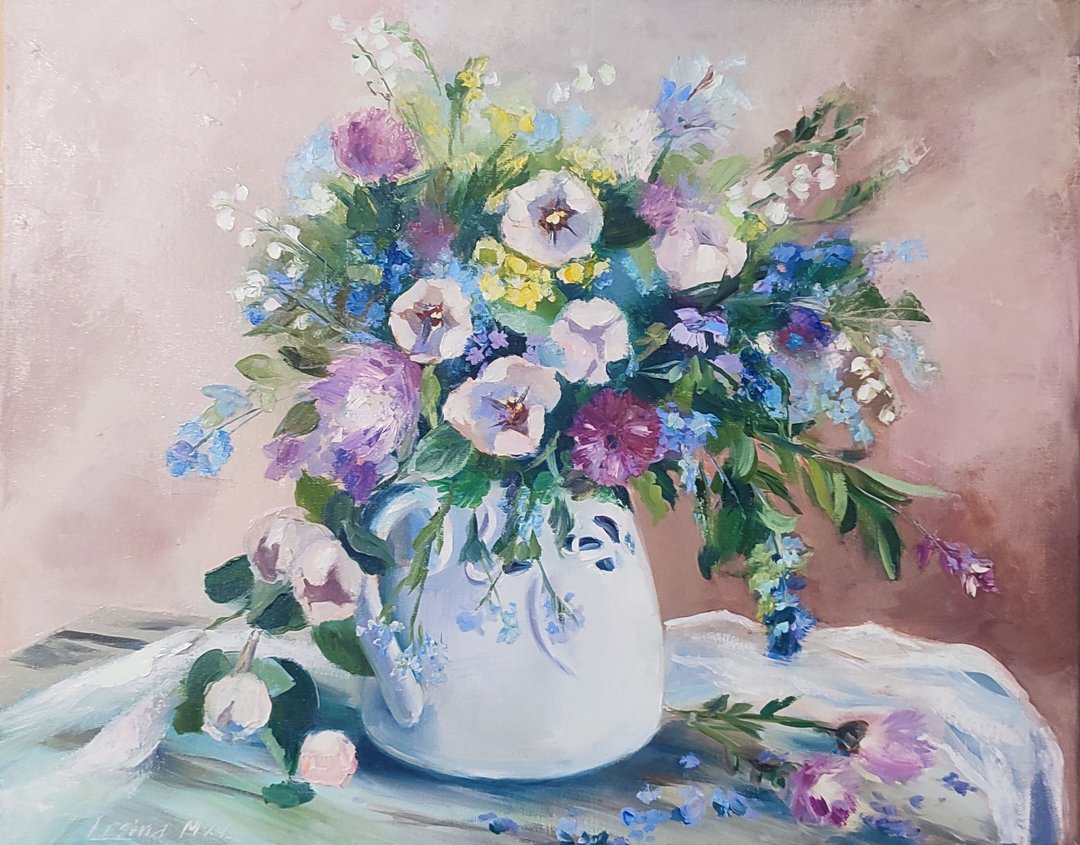 野花画花卉原创艺术画布静物油画艺术品花束 - 墙贴/壁贴 - 其他材质 卡其色