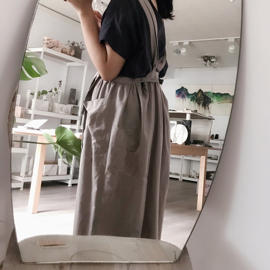【吊带裙01】棉麻 绑带 吊带裙  工作服 - 裙子 - 棉 卡其色