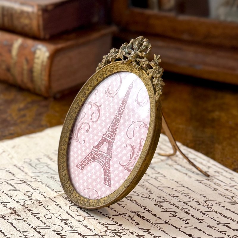 40055-法国维多利亚时代椭圆形黄铜相框与古董照片 - 摆饰 - 铜/黄铜 