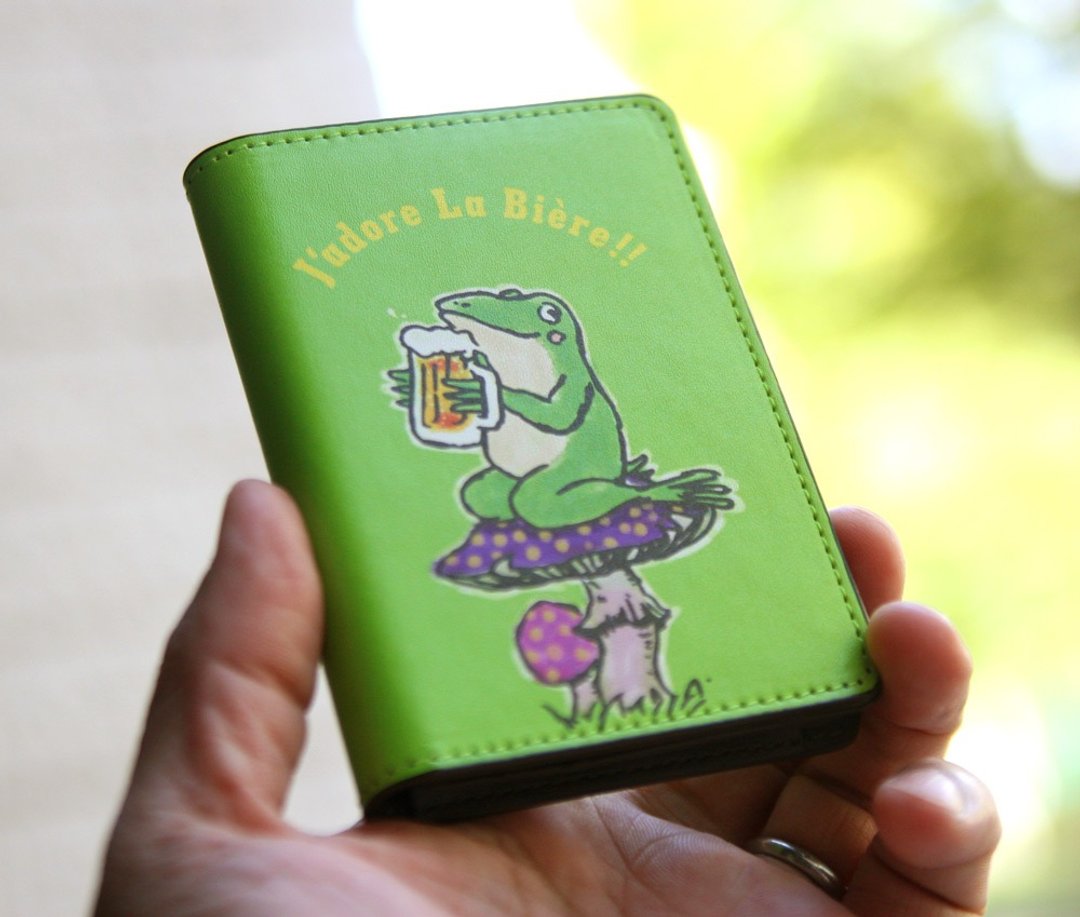 Business card holder Blue frog toasts with beer Lime - 其他 - 其他人造纤维 绿色