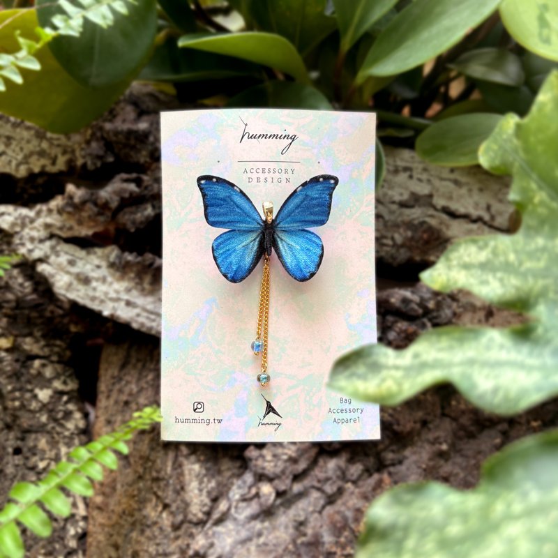 胸针 大蓝闪蝶 刺绣 蝴蝶  生日 礼物 礼盒 - 胸针 - 绣线 蓝色