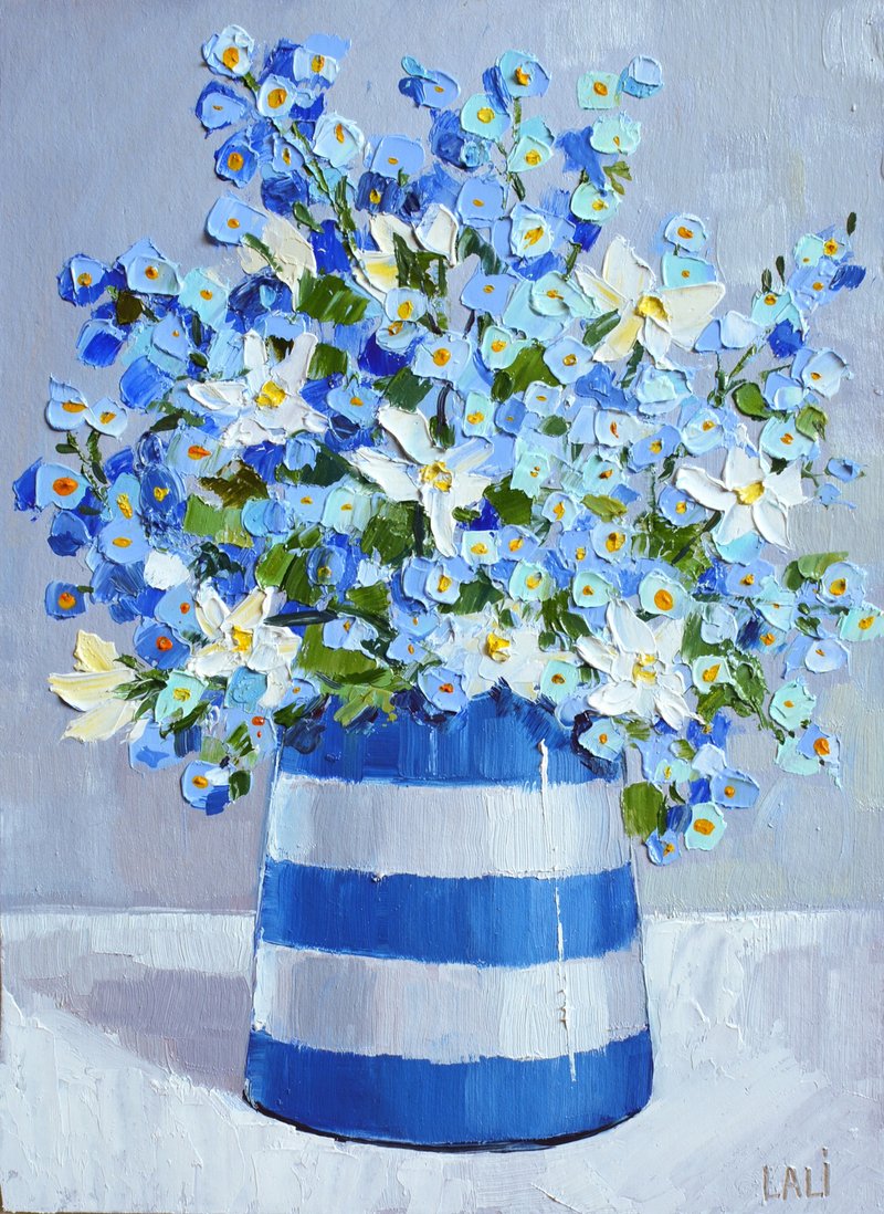 勿忘我艺术 原创油画 现代绘画 当代花卉艺术 - 墙贴/壁贴 - 其他材质 蓝色