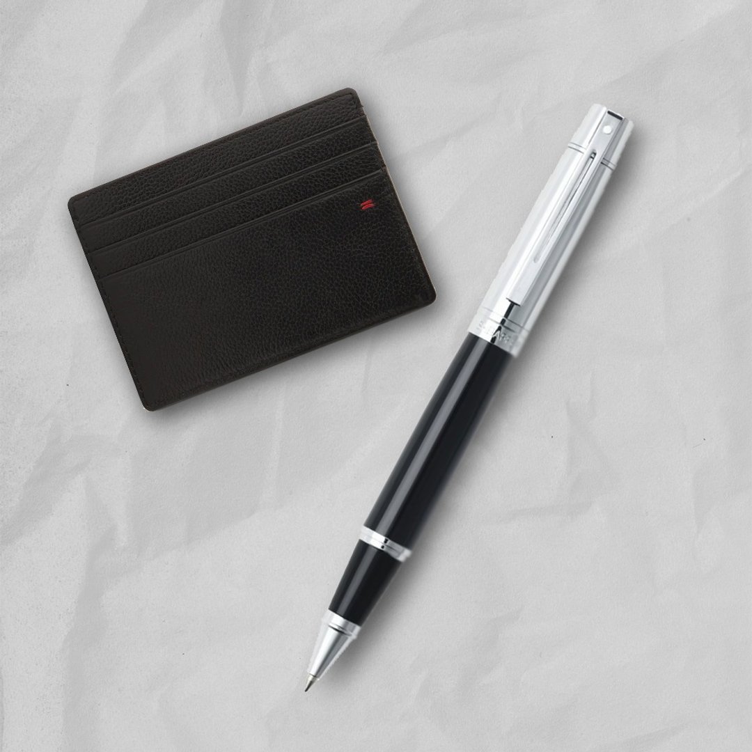 【SHEAFFER】300 系列黑杆银盖钢珠笔 + 经典卡夹礼盒 免费刻字 - 钢珠笔 - 其他金属 